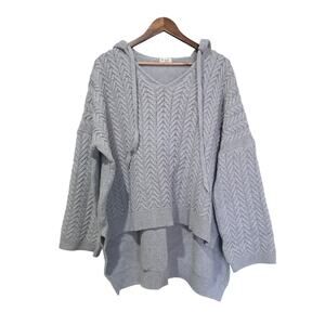 POL V-Neck Knit Hoodie Sweater Grey Size S